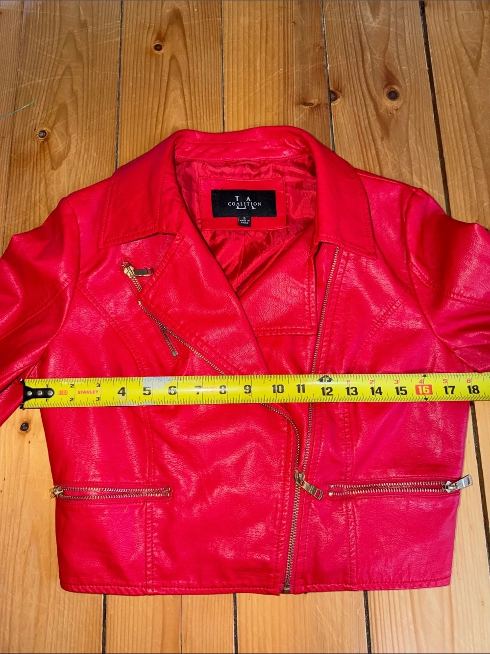 LA Coalition Bright Red Faux Leather Moto Jacket size S